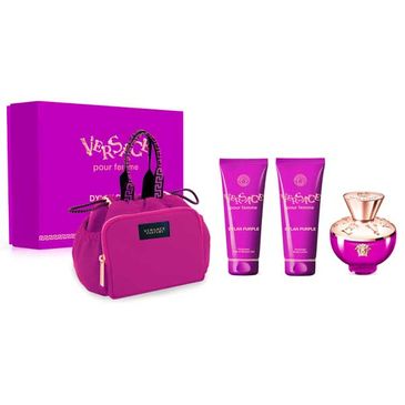 Versace Dylan Purple Pour Femme parfumovaná voda pre ženy 100 ml + sprchový gel 100 ml + telové mlieko 100 ml + kozmetická taška darčeková sada